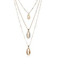 Цинкового сплава ожерелье, цинковый сплав, с Ракушка, плакирован золотом, три слоя & Женский, продается Strand