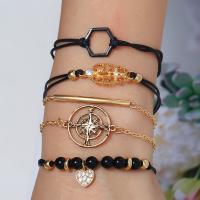 Zinc Alloy Bracelet Set, with leather cord & Gemstone, gold color plated, 5 pieces & for woman & with rhinestone 