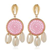 Zinc Alloy Dream Catcher Earring, with Shell, stainless steel post pin, gold color plated, for woman 42*72mm 