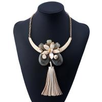 Zinc Alloy Fringe Necklace, with Leather & Resin & Plastic Pearl, plated, for woman .7 Inch 