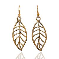 Zinc Alloy Drop Earring, brass earring hook, Leaf, plated, for woman, antique gold color, 50*20mm 