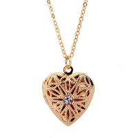 Rhinestone Brass Necklace, with 5cm extender chain, Heart, for woman & with rhinestone Approx 15.7 Inch 