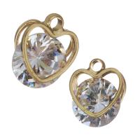 Cubic Zirconia Brass Pendants, Heart, real gold plated, with cubic zirconia Approx 2mm 