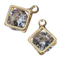 Cubic Zirconia Brass Pendants, Rhombus, real gold plated, with cubic zirconia Approx 2mm 