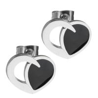 Stainless Steel Stud Earring, Heart, for woman & enamel, original color 