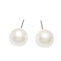 Freshwater Pearl Stud Earring, Shell Pearl, brass post pin, Round, silver color plated, for woman, white, 10mm 