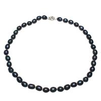 Natural Freshwater Pearl Necklace, brass box clasp, Potato, silver color plated, for woman, black, 8-9mm Approx 18.1 Inch 