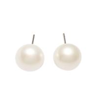 Freshwater Pearl Stud Earring, brass post pin, Potato, silver color plated, fashion jewelry & for woman, white, 11-12mm 