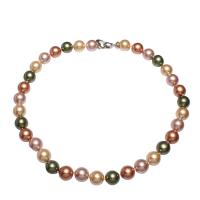 Natural Freshwater Pearl Necklace, brass foldover clasp, Potato, silver color plated, for woman, mixed colors, 11mm Approx 16.5 Inch 