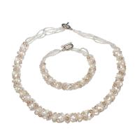 Crystal Freshwater Pearl Jewelry Sets, bracelet & necklace, with Crystal & Glass Seed Beads, brass toggle clasp, silver color plated, 2 pieces & for woman, 11mm Approx 7.5 Inch, Approx 16.9 Inch 