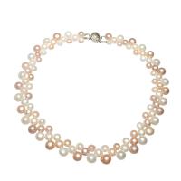 Natural Freshwater Pearl Necklace, brass box clasp, Potato, silver color plated, for woman, mixed colors  Approx 16.1 Inch 