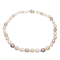 Natural Freshwater Pearl Necklace, brass spring ring clasp, Rice, silver color plated, for woman, mixed colors, 10-11mm Approx 17.5 Inch 