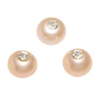 Half Drilled Cultured Freshwater Pearl Beads, Round, natural, with rhinestone & half-drilled, pink, 6.5-7mm Approx 0.8mm, Approx 