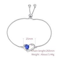 Cubic Zirconia Micro Pave Brass Bracelet, Heart, platinum plated, box chain & micro pave cubic zirconia & for woman & hollow, 25mm Approx 10.4 Inch 