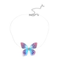 Zinc Alloy Choker Necklace, with Fishing Line & Etamine, Butterfly, platinum color plated, Korean style & for woman Approx 12.21 Inch 