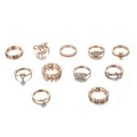 Zinc Alloy Ring Set, gold color plated, eleven pieces & for woman & with rhinestone, US Ring .5 