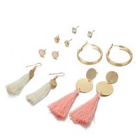 Zinc Alloy Earring Set, Stud Earring & earring, with Cotton Thread, gold color plated, 6 pieces & for woman & with rhinestone 