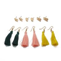 Zinc Alloy Earring Set, Stud Earring & earring, with Cotton Thread, gold color plated, 6 pieces & for woman 