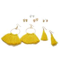 Zinc Alloy Earring Set, Stud Earring & earring, with Cotton Thread & Plastic Pearl, gold color plated, 6 pieces & for woman 