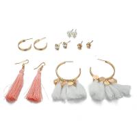 Zinklegierung Ohrring-Set, Stud Ohrring & Ohrring, mit Baumwollfaden & Kunststoff Perlen, goldfarben plattiert, 6 Stück & für Frau & mit Strass, 6PaarePärchen/setzen, verkauft von setzen