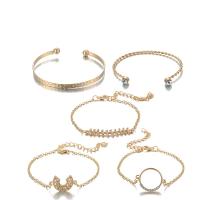 Zinc Alloy Bracelet Set, bangle & bracelet, with 5cm extender chain, gold color plated, 5 pieces & for woman & with rhinestone, Inner Approx 68mm Approx 7.29 Inch 