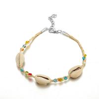 Zinc Alloy Anklet, with Seedbead & Shell, with 5cm extender chain, platinum color plated, folk style & for woman Approx 7.68 Inch 