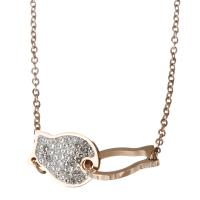 Stainless Steel Jewelry Necklace, with Rhinestone Clay Pave, with 2inch extender chain, rose gold color plated, oval chain & for woman  1.5mm Approx 17 Inch 
