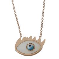 Stainless Steel Necklace, with Lampwork, with 2inch extender chain, Evil Eye, rose gold color plated, oval chain & for woman 1.5mm Approx 16.5 Inch 