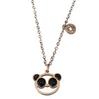 Stainless Steel Jewelry Necklace, with 2inch extender chain, Panda, rose gold color plated, oval chain & for woman & with rhinestone  1.5mm Approx 16 Inch 