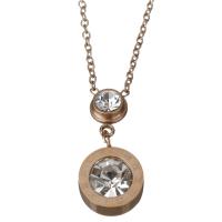 Stainless Steel Jewelry Necklace, with 2inch extender chain, rose gold color plated, oval chain & for woman & with rhinestone 23mm,1.5mm Approx 16 Inch 
