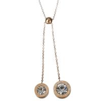 Stainless Steel Jewelry Necklace, with Rhinestone, with 2inch extender chain, rose gold color plated, oval chain & for woman  65mm,1.5mm Approx 16 Inch 