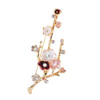 Rhinestone Brass Brooch, Plum Blossom, gold color plated, for woman & with rhinestone, 72*32mm 