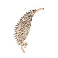 Zinc Alloy Jewelry Brooch, Leaf, gold color plated, micro pave cubic zirconia & for woman, 78*20mm 