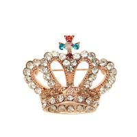 Brass Brooch, Crown, gold color plated, micro pave cubic zirconia & for woman, 36*29mm 