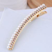 Alligator Hair Clip, Zinc Alloy, with Plastic Pearl, gold color plated & for woman & with rhinestone, nickel, lead & cadmium free, 80*6mm 