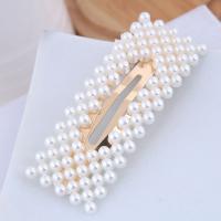 Hair Snap Clips, Zinc Alloy, with Plastic Pearl, gold color plated & for woman, nickel, lead & cadmium free, 75*27mm 