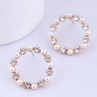 Zinc Alloy Rhinestone Stud Earring, with Plastic Pearl, stainless steel post pin, plated, for woman & with rhinestone, nickel, lead & cadmium free, 23mm 