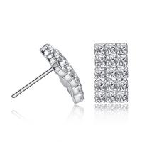 Zinc Alloy Rhinestone Stud Earring, with Austrian Crystal, stainless steel post pin, Square, silver color plated & for woman & with rhinestone 