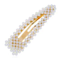 Hair Snap Clips, Zinc Alloy, with Plastic Pearl, gold color plated & for woman 