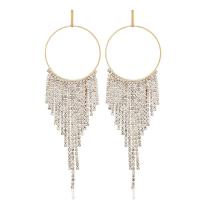 Zinc Alloy Tassel Earring, plated, for woman & with rhinestone 128*40mm 
