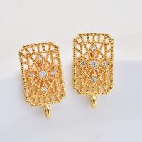 Cubic Zircon Brass Earring, Rectangle, real gold plated, for woman 