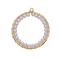 Brass Jewelry Pendants, with Plastic Pearl, Donut, real gold plated, for woman, 30mm 