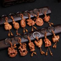 Holz Schlüsselkette , mit Edelstahl, Tier, unisex & verschiedene Stile für Wahl, Henna Rot, 12PCs/Tasche, verkauft von Tasche