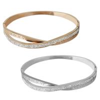 Stainless Steel Bangle, with Rhinestone Clay Pave, plated, for woman 9mm,4mm,61mm 