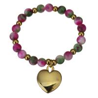 Stainless Steel Bracelet, with Dyed Jade, Heart, gold color plated, charm bracelet & for woman 8mm Approx 7 Inch 