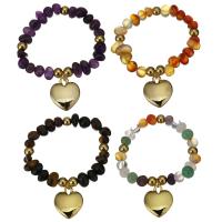 Stainless Steel Charm Bracelet, with Natural Stone, Heart, gold color plated & for woman 6-9x9-14mm Approx 7 Inch 