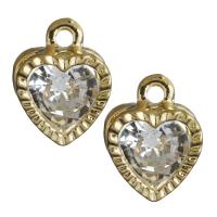 Cubic Zirconia (CZ) Zinc Alloy Pendants, with Cubic Zirconia, Heart, gold color plated Approx 1.5mm 