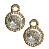 Cubic Zirconia (CZ) Zinc Alloy Pendants, with Cubic Zirconia, Flat Round, gold color plated Approx 2mm 