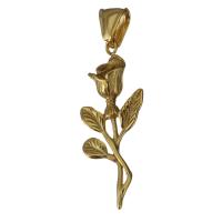 Acero inoxidable colgante de la flor, Rosa, chapado en color dorado, 15x41x7mm, agujero:aproximado 4.5x7.5mm, Vendido por UD