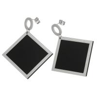 Stainless Steel Drop Earring, with Resin, Rhombus, for woman, original color, 57mm 